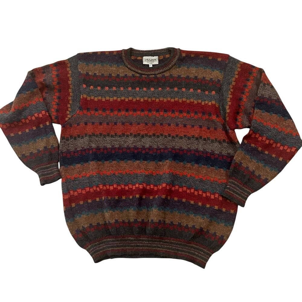100% Alpaca Wool Geometric Stripe Sweater Made Bolivia Handmade Mens XXL -